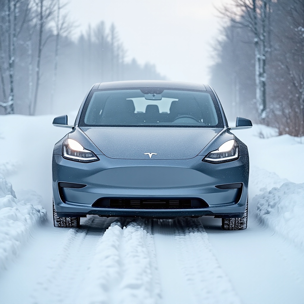 Tesla Model 3 cu tracțiune pe spate în zăpadă